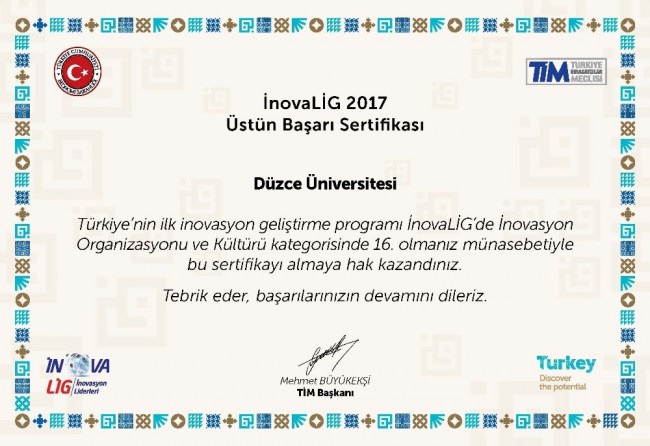 Düzce Üniversitesi ve Düzce Teknopark'tan İnovaLİG başarısı