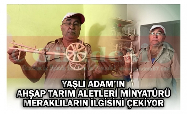 YAŞLI ADAM’IN AHŞAP TARIM ALETLERİ MİNYATÜRÜ MERAKLILARI KENDİNE ÇEKİYOR!