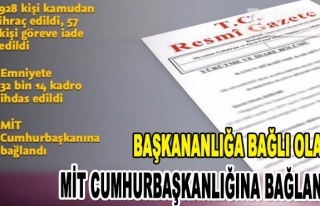 Başbakanlığa bağlı olan MİT Cumhurbaşkanlığına...