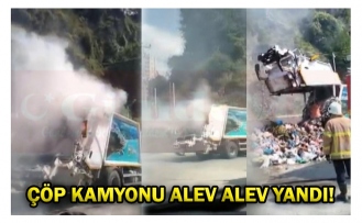 ÇÖP KAMYONU ALEV ALEV YANDI!